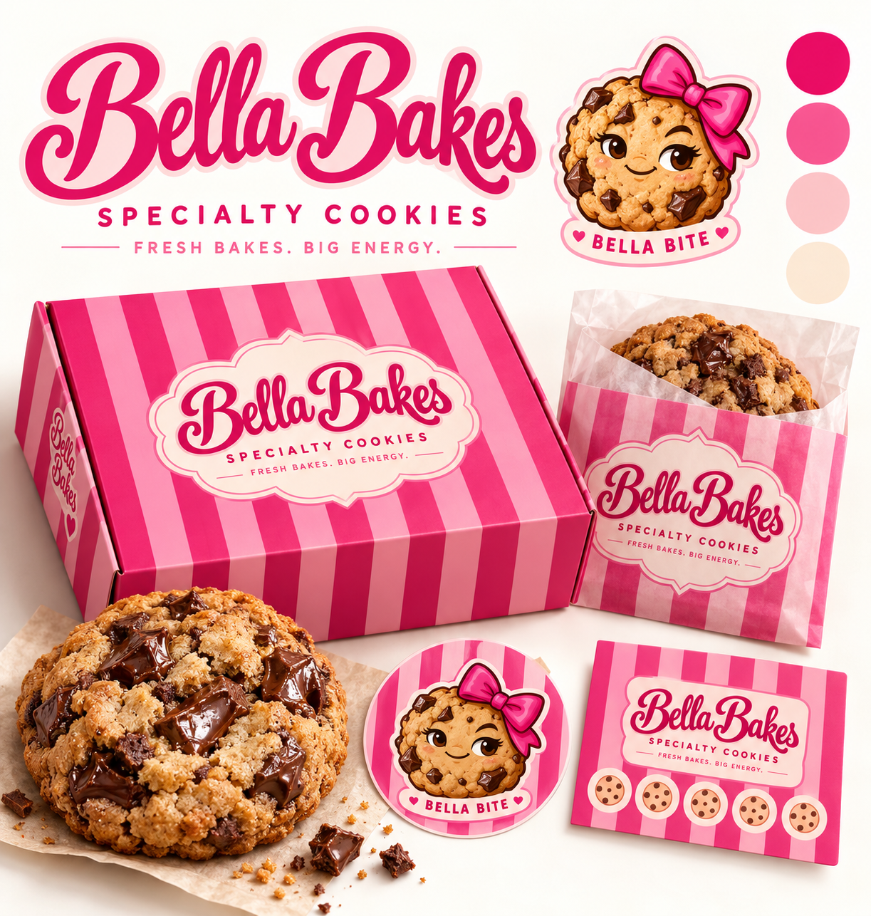Bella Bakes complete specialty cookie brand identity and packaging design