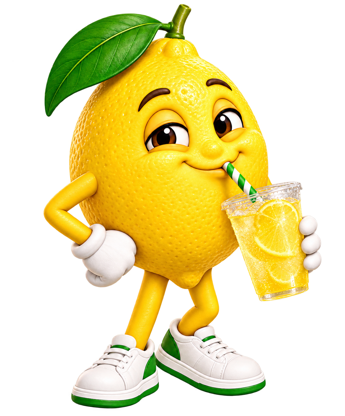 Zesty, the Squeeze Please lemon mascot, as a transparent cutout